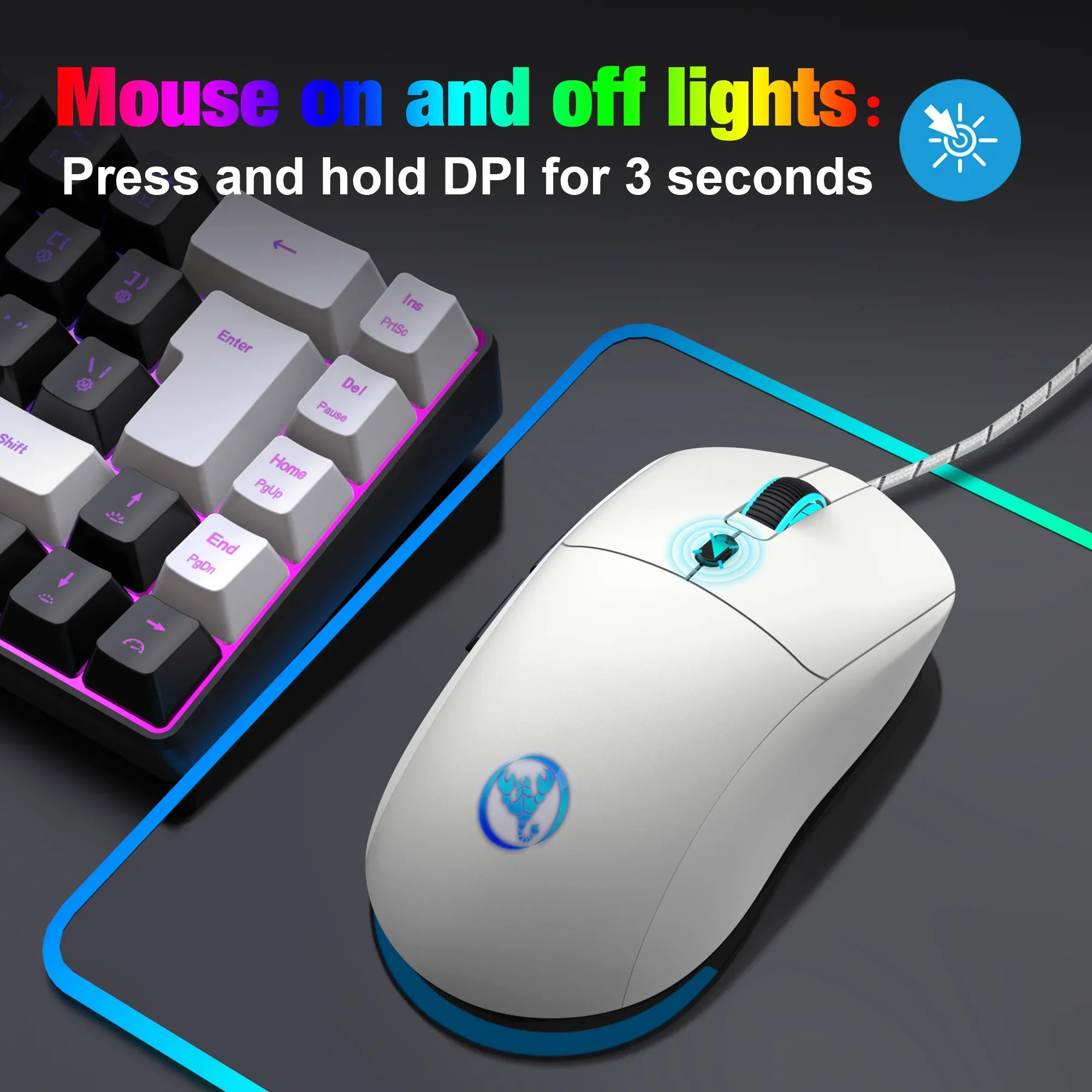 

6 Keys Wired Gaming Mouse Adjustable 3600dpi 7 Colors RGB Comfortable Mice for Home Office Laptop Computer Gamer