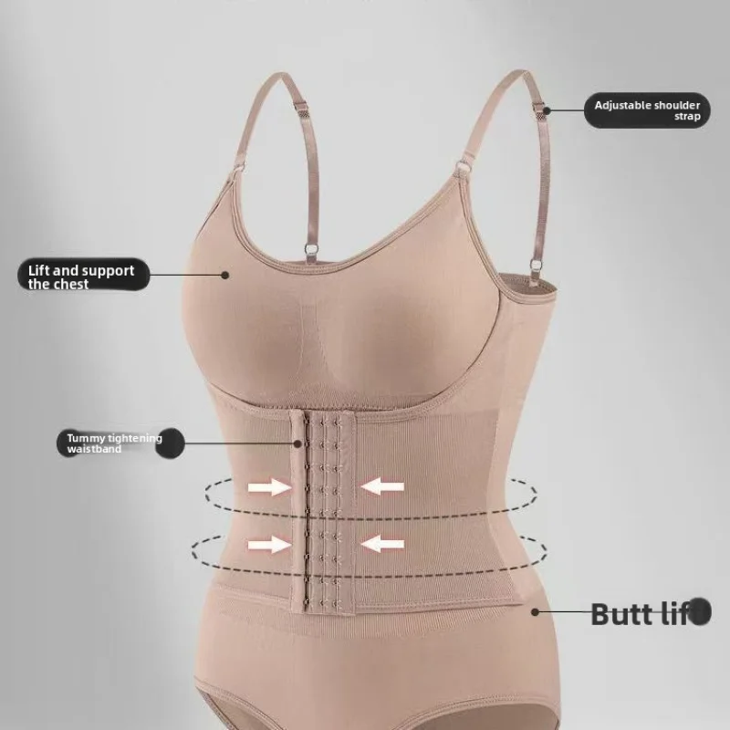 بدلة للجسم بدون خياطة مع زر إغلاق، نسخة محسنة، قميص قصير من قطعة واحدة، تشكيل الجسم للتحكم في البطن، حزام الخصر