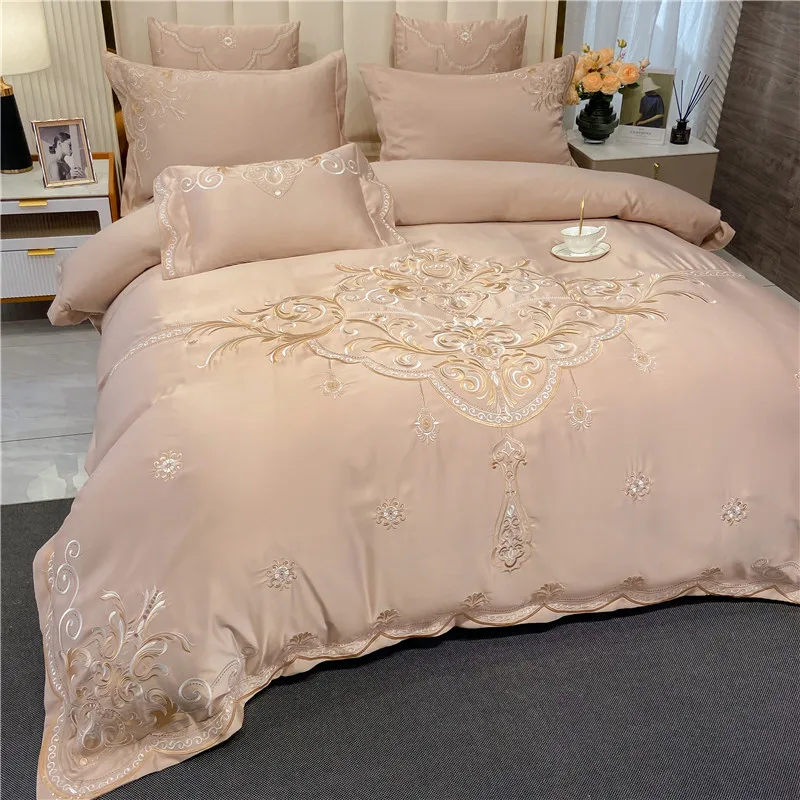 European-Style Bed Sheet Four-Piece Set 100% Cotton High-End Atmospheric Ice Silk Quilt Cover Pure Cotton Bedding Set Queen King