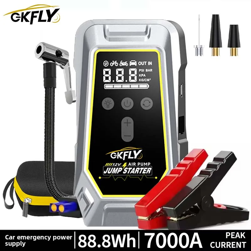 Tragbares 7000A Auto-Starthilfegerät mit 150 PSI Luftpumpe, Powerbank, 4-in-1-Luftkompressor, 12V Autobatterie-/Reifenfüllgerät