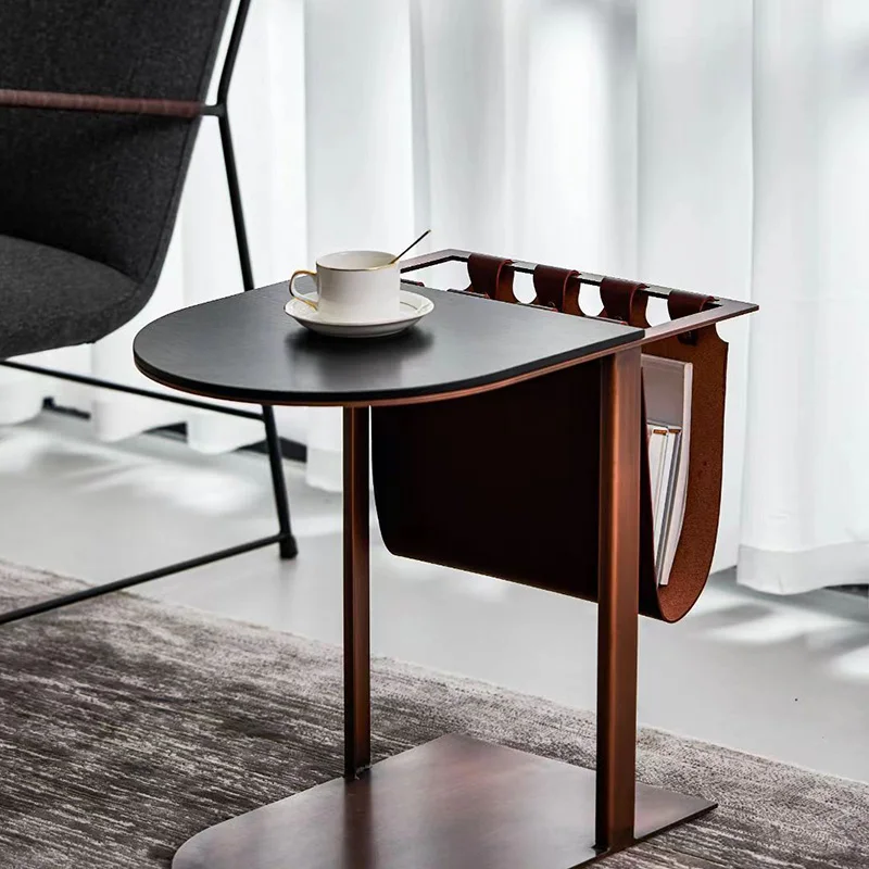 Retro leather edge few living room home designer medieval sofa edge few light luxury high-end c-shaped small side table