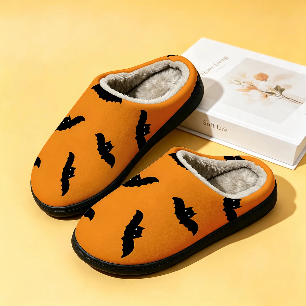Men Shoes Winter - オレンジバットフォグ レディース冬用高級コットンスリッパ 室内用ホームプラッシュ暖かいスリッパ カップルスリッパ メンズ秋用
