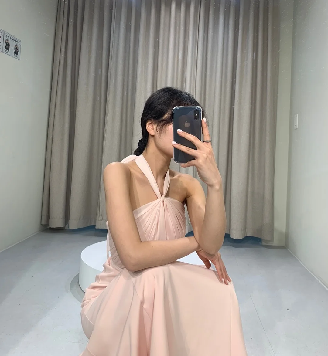 MD New Simple Pink Halter Wedding Dress Sleeveless Waist Pleat Korea Photo shoot Performance Dresses customised Prom Gown 2025