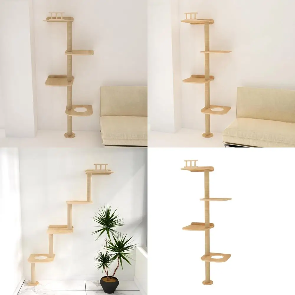 

Space-Efficient Corner Cat Tree with Natural Wood Shelves, Floor-to-Ceiling Tower, and Jumping Platforms for Large Cats