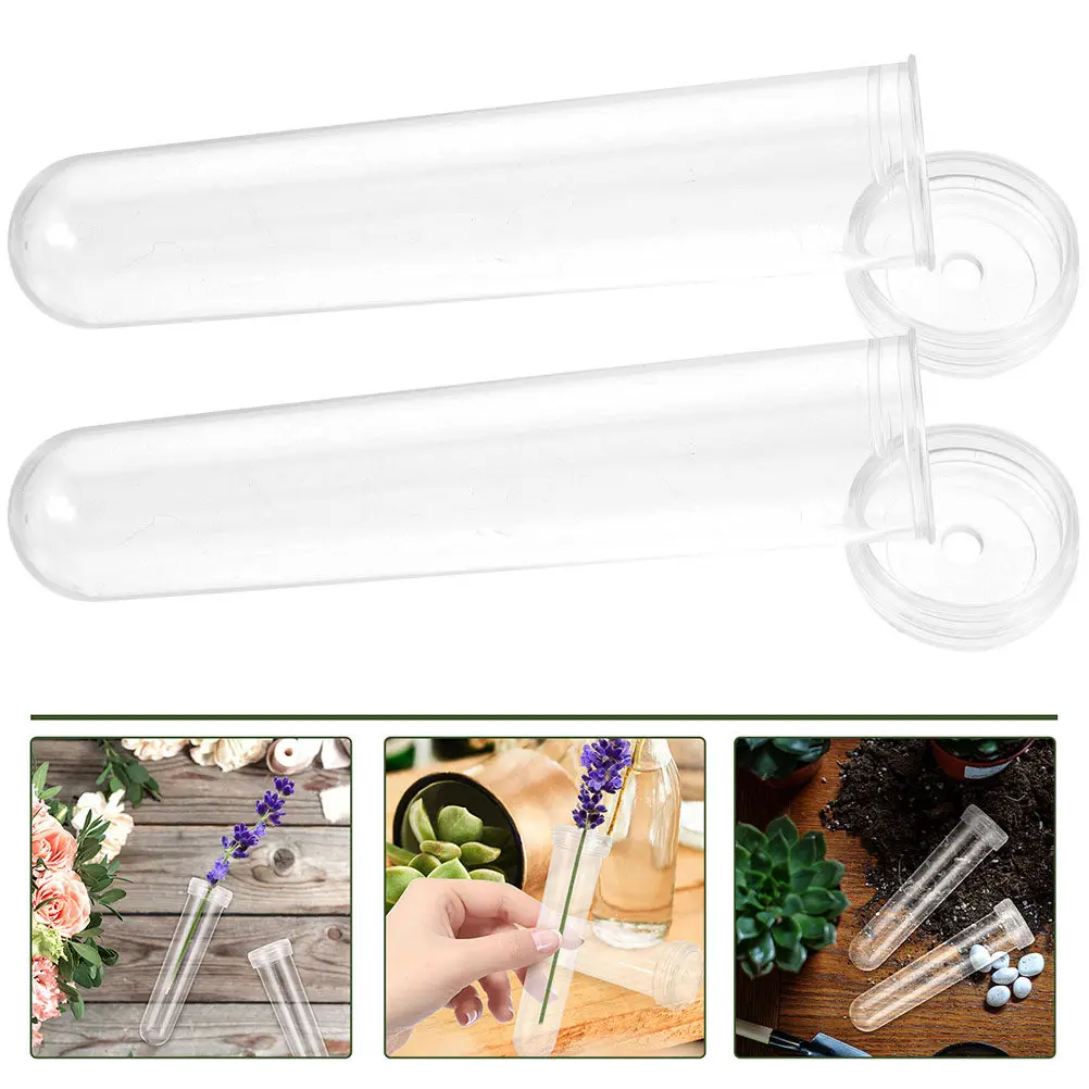 100Pcs Transparent Floral Water Tubes with Caps Reusable Plastic Tubes for Fresh Flower Stems Flower Arrangements Supplies