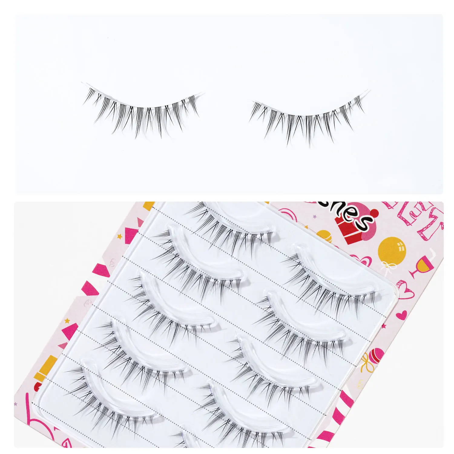 Comic Eyes 5 Pairs of Enlarged Eyes Natural Slender Small Demon Style Transparent Terrier False Eyelashes