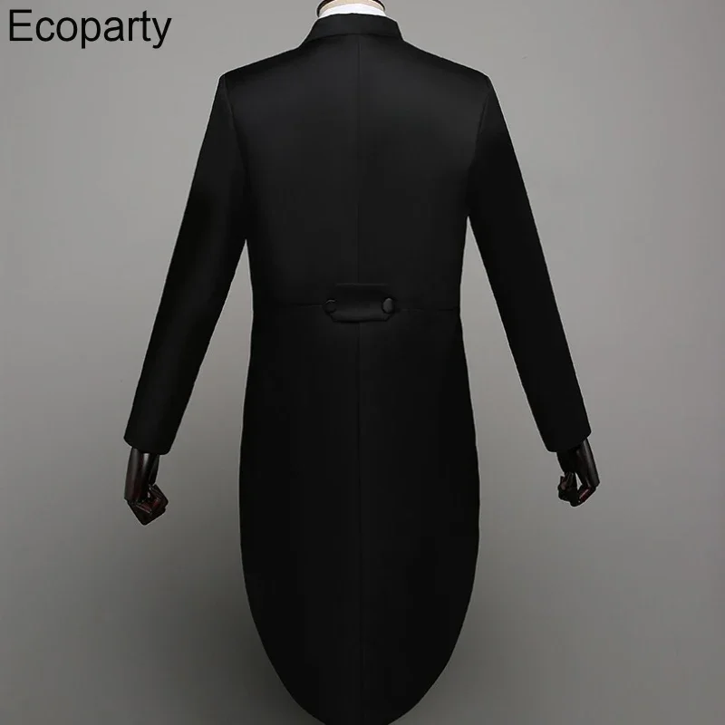 New 2-Piece Tailcoat Suits Men Classic Black Shiny Lapel Tail Tuxedo Coat Pants Bow Set Wedding Groom Dress Up Singer Outfits