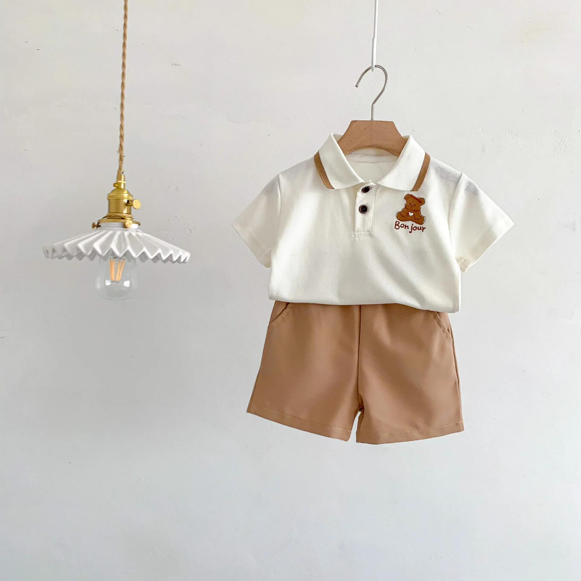 2024 new summer male and female baby preppy cartoon casual suit polo short-sleeved dress brother and sister suit 2 sets 73-110