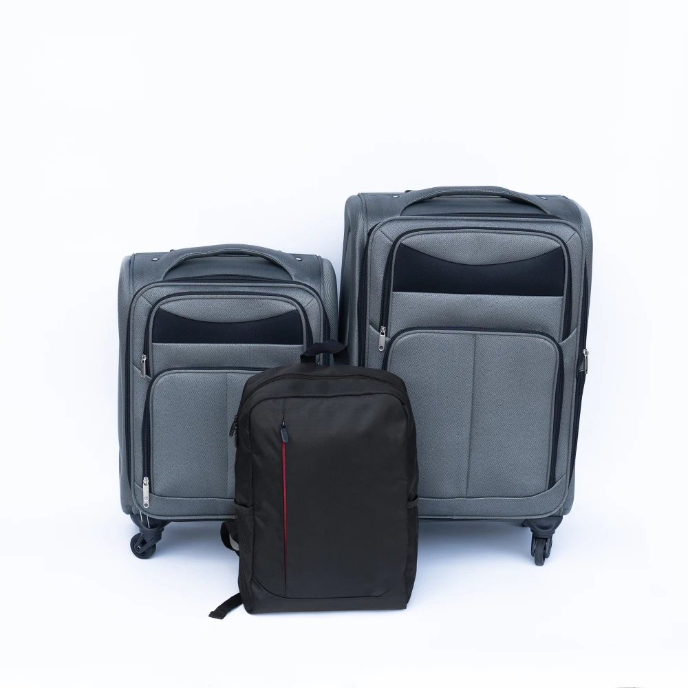 

2 Pcs 20+24 Inch Oxford Cloth Luggage Set Softside Trolley Case No Lock Universal Wheels with Matching Backpack Gray