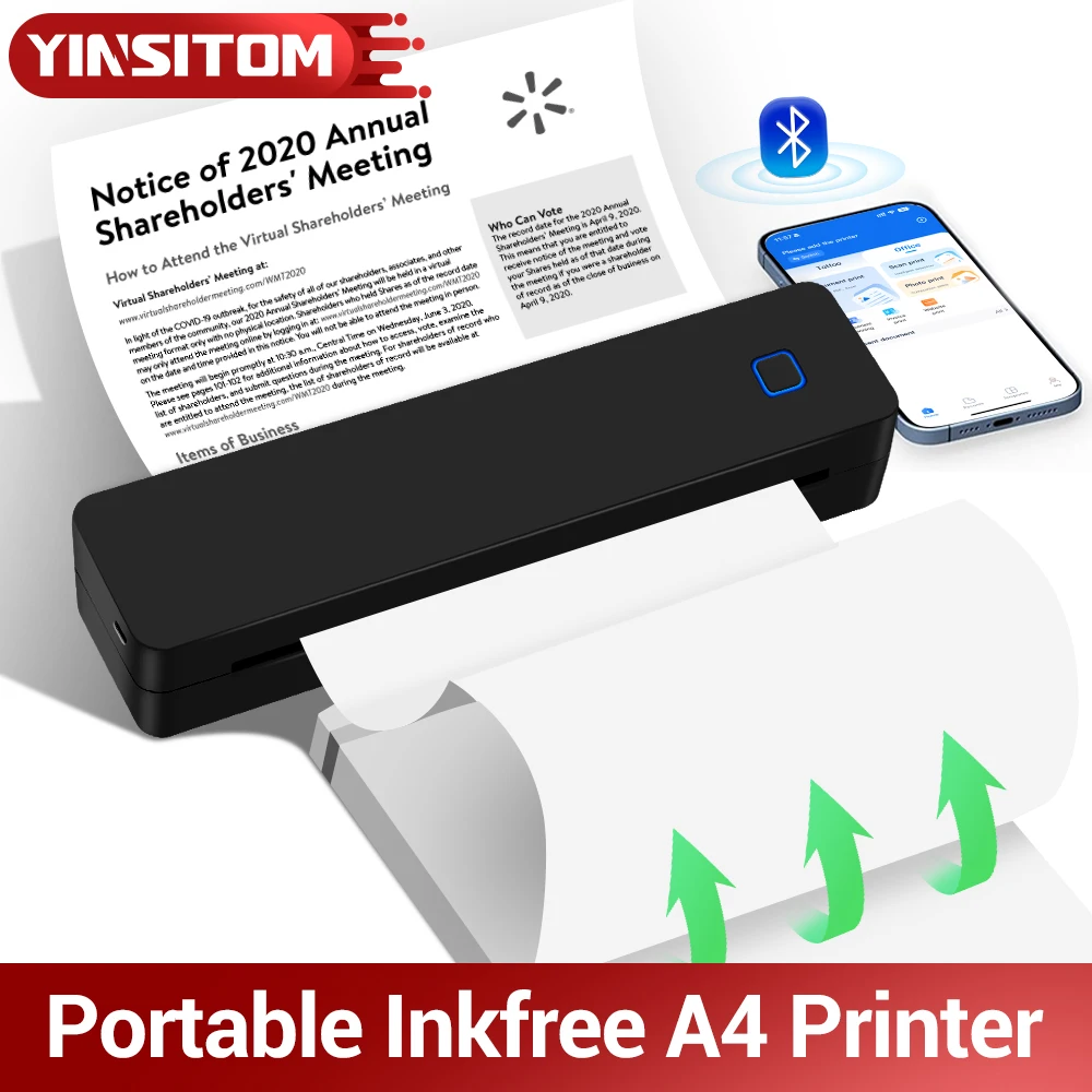 A4 Mini Thermal Printer Inkless Wireless Portable Bluetooth USB Type-C For Android iOS Office Work Home School PDF Picture Print