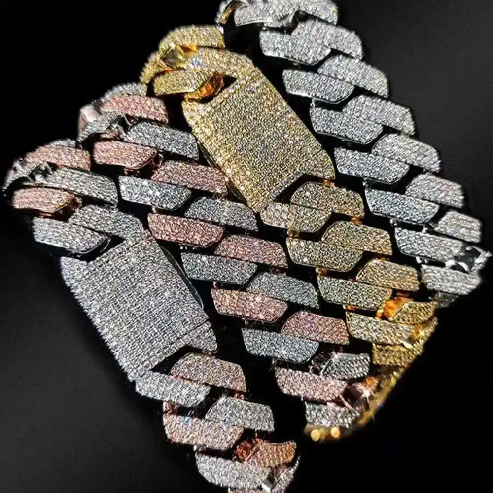 

Rose Gold Plated Miami Curb Cuban Chain Bracelets Hip Hop 925 Sterling Silver Moissanite Cuban Link Chain Bracelets for Unisex