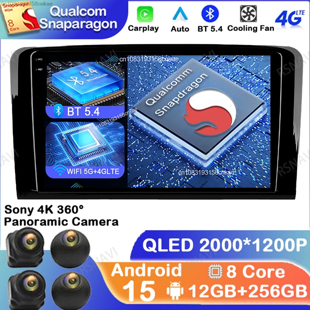 Android 15 For Mercedes Benz M-Class W164 GL-Class X164 ML GL 2005-2012 Stereo 4G LTE Qualcomm 5G WIFI Car Radio DSP DVD GPS BT