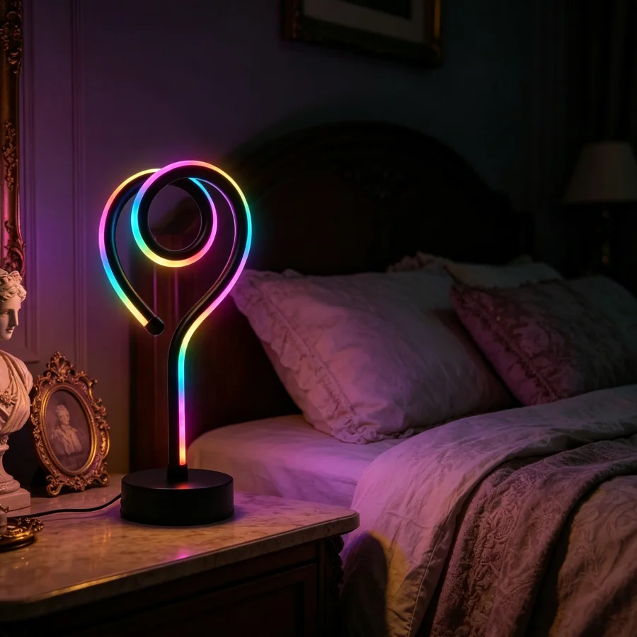 1PC Modern Heart LED Desk Lamp, Warm Glow Atmosphere Light for Tea Room, Bedroom, Aesthetic Home Decor