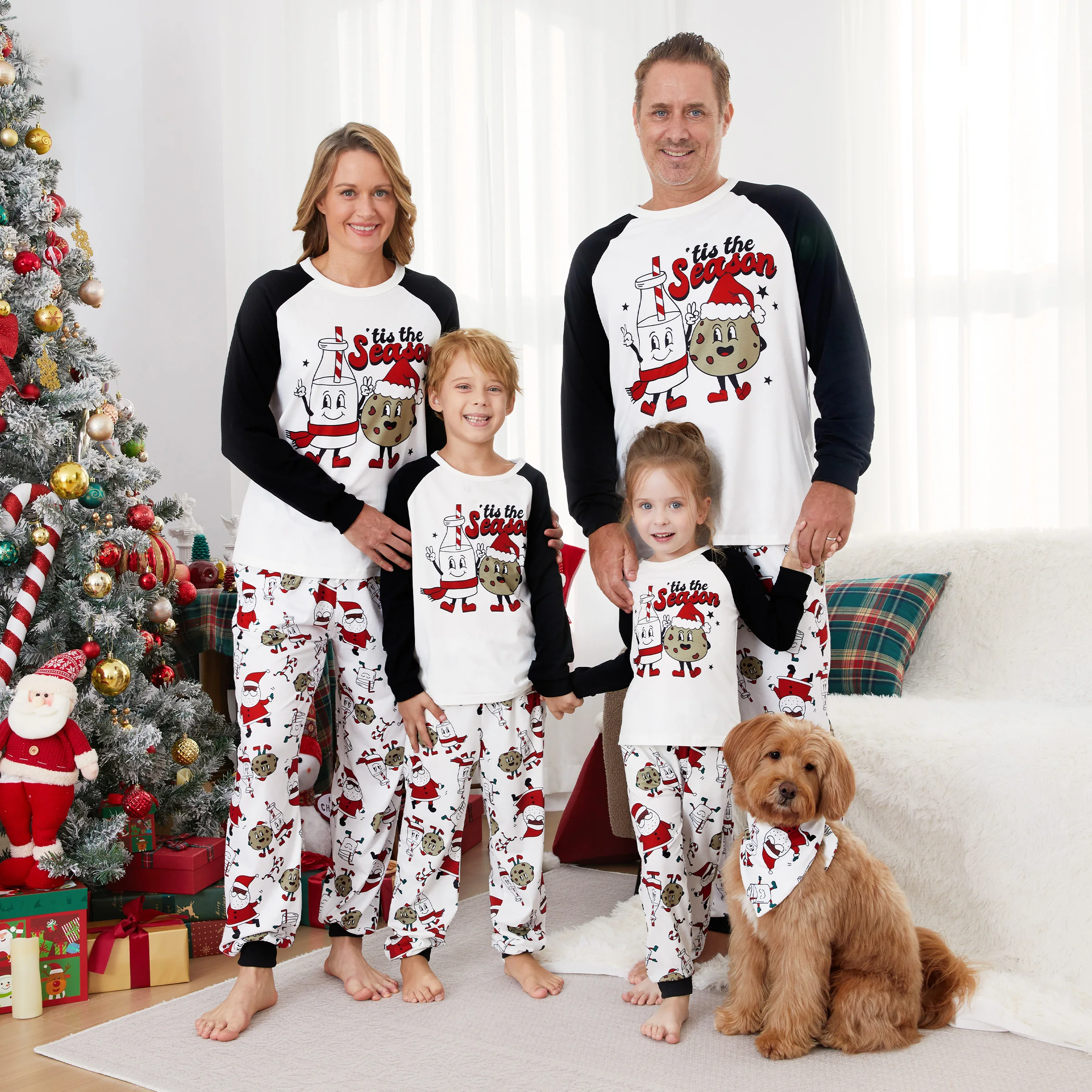 PatPat Christmas Family Matching Raglan Sleeves Cartoon Milk Biscuit Graphic Pajamas Sets Flame Resistant