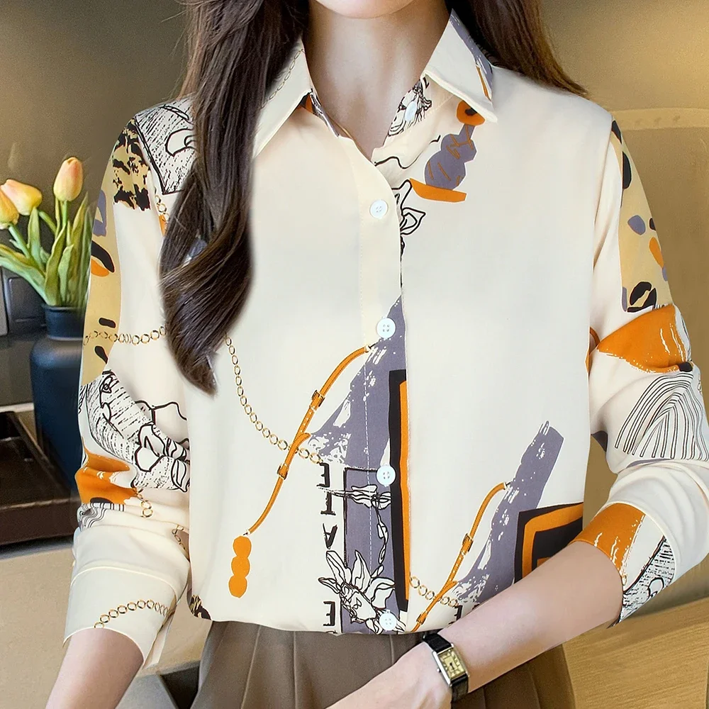 

Summer Shirt Women'S Large Size Lapel Button Down Shirt Fashion Striped Printed Long Sleeve Shirt Hawaiian Vacation Casual Top