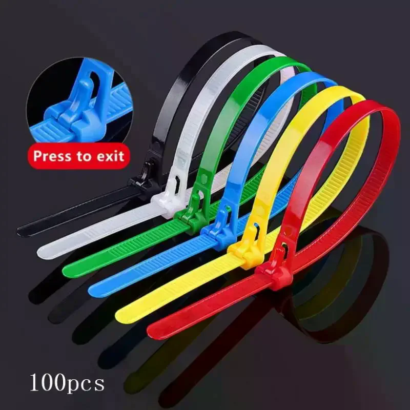 100 шт. съемные кабельные стяжки цветные пластиковые многоразовые кабельные стяжки нейлоновая петля на молнии Т-образная кабельная стяжка проволочная повязка