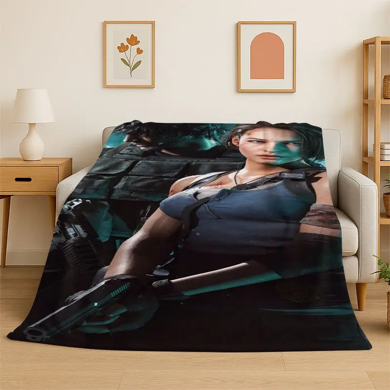 3D R-Resident Evil Leon Game Cartoon Flannel Blanket Soft Warm Throw Blanket for Bedroom Living Room Bed Travel Camping Picnic