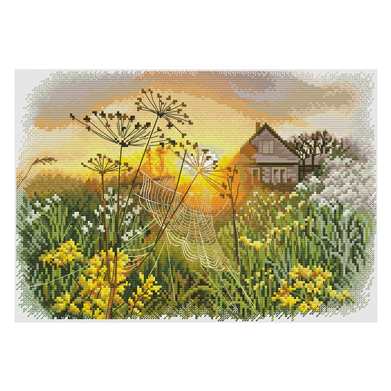 

A Rural Cottage at Sunset Counted Cross Stitch 11CT 14CT 16CT 18CT DIY Cross Stitch Kits Embroidery Needlework Sets Home Decor