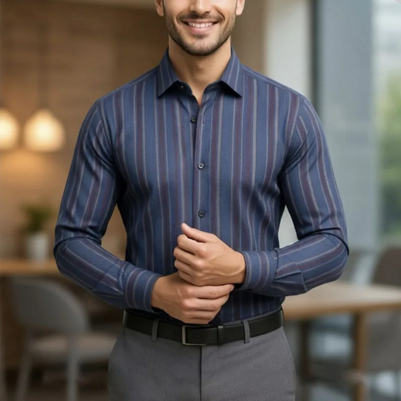 Spring Pure Cotton Oxford Men's Long Sleeved Non-ironing Striped Plaid Casual Shirts Anti-wrinkle Comfortable Breathable Blouses