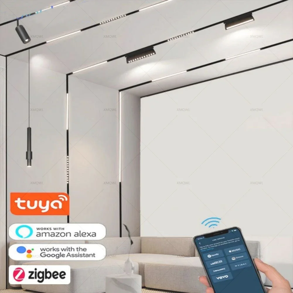 Smart LED Magnetic Track Light System Tuya Zigbee Mi-Home Dimmable DC48V Spotlight Floodlight Livingroom Magnetic Rail Lighting