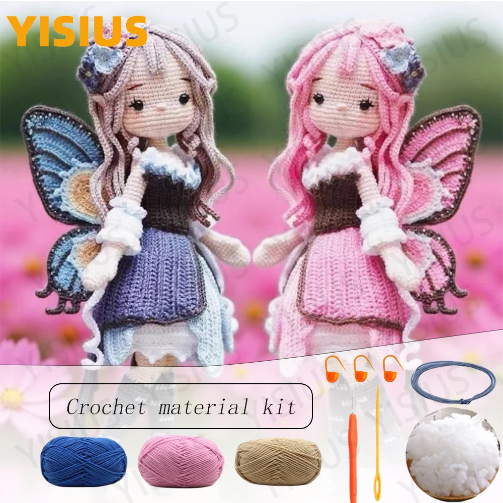 

Handmade Amigurumi Butterfly Fairy Knittin Dolly Crochet Yarn Material Set Kit DIY craft Knitting Supplies Pattern In English