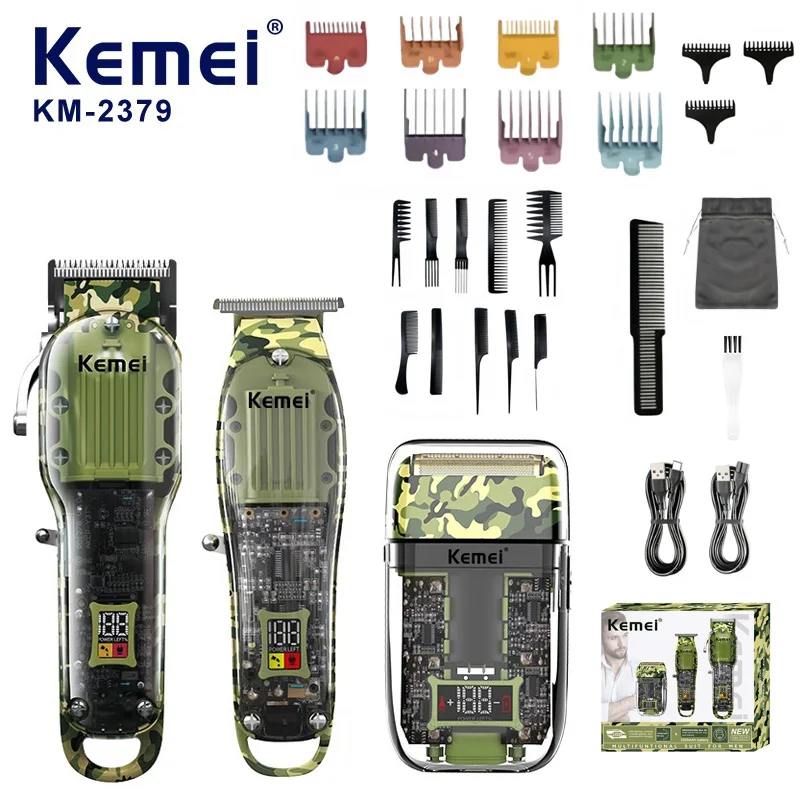 

Kemei KM-2379 Professional Electric Hair Clipper Shaver with Transparent Body, Men's Hair Trimming Kit，kemei Trimming
