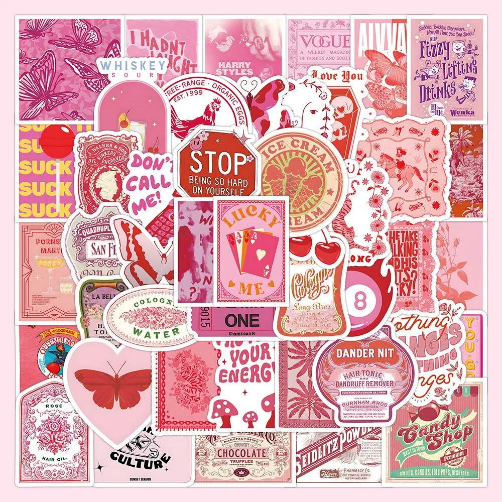 63PCS Pink Vintage Stickers - Retro Sweetness Decor for Notebooks, Phones & DIY Projects AnimeWorlds Store