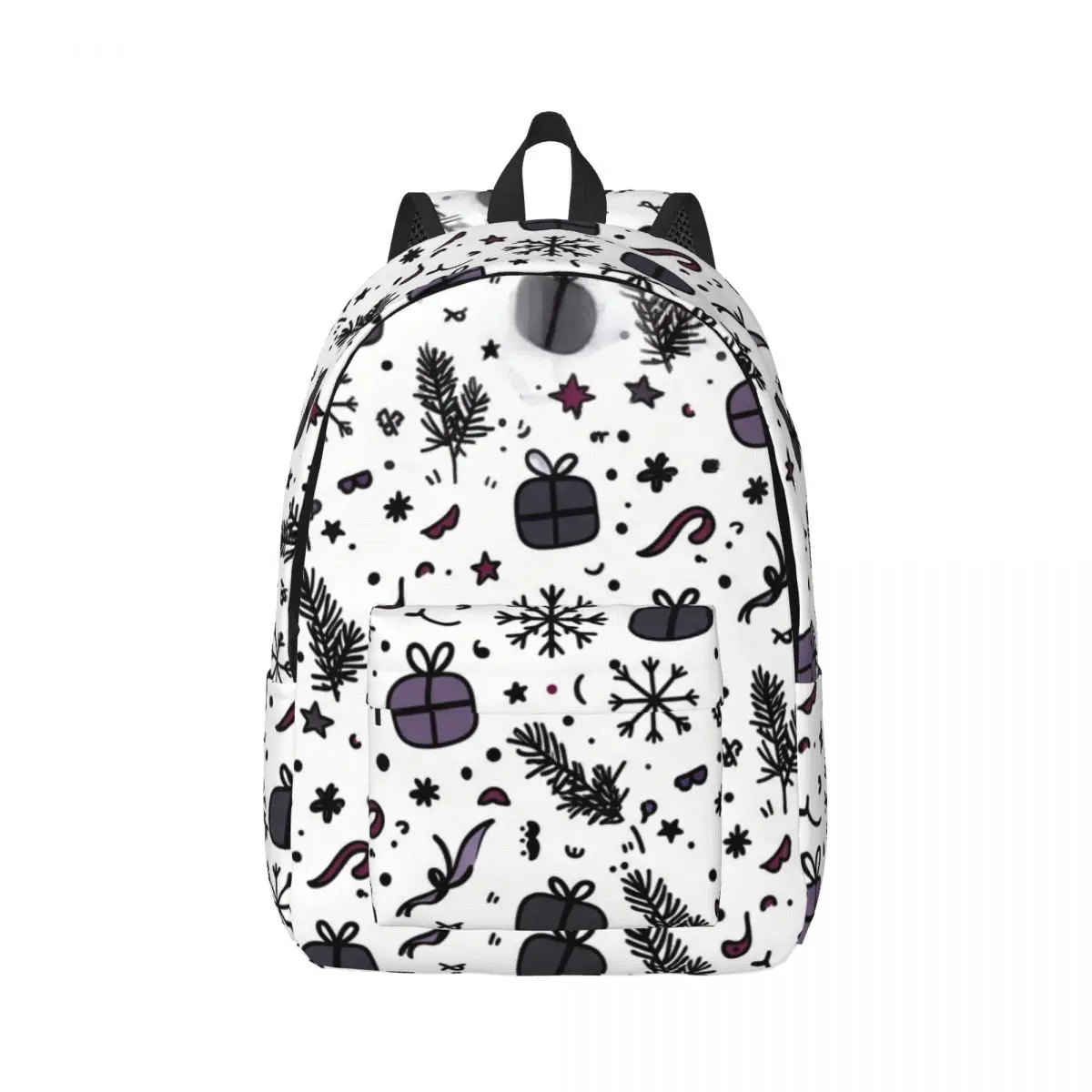 Galaxy Space Print Backpack Tossed Snowflake Pine Gift Box Star Goth Punk Black White Cool Bookbag for Girls Boys College Travel