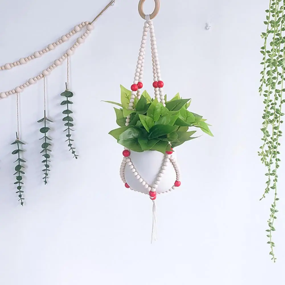 Hanging Basket Cotton Rope Hanging Planter Bead String Gardening Green Plant Hanging Basket Flower Pot Hanger Macrame Pot Pocket