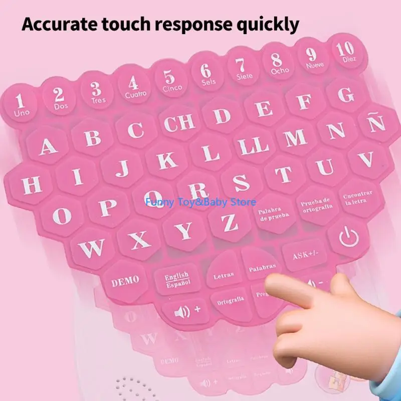 Dispositivo apprendimento bilingue spagnolo inglese per bambini con tasti interattivi colorati Giocattolo educativo portatile
