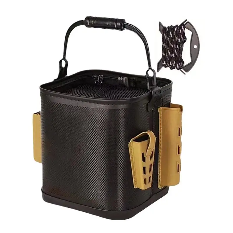 

Bait Bucket Live Fish Container Double Zipper Waterproof EVA Rod Holder Water Lure Bag Lightweight Storage For Hiking Camping