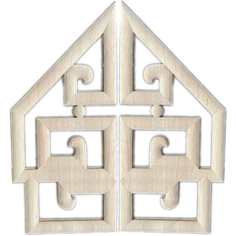 2PCS 25cm Woodcarving Flower Corner Decal Wooden Figurines Crafts Appliques Frame Onlay Wall Door Furniture Decor European