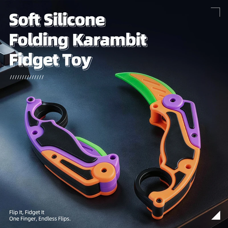 New 3D Printing Plastic Claw Knife Foldable Spinning Soft Silicone Safe Desk Fidget Toy Stress Release Hand Flip Game Adult Toy