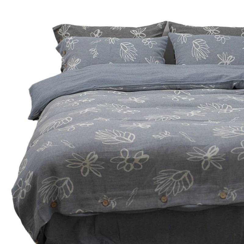Cotton and linen four-piece bed sheet quilt cover Japanese simple homestay style autumn and winter bedding