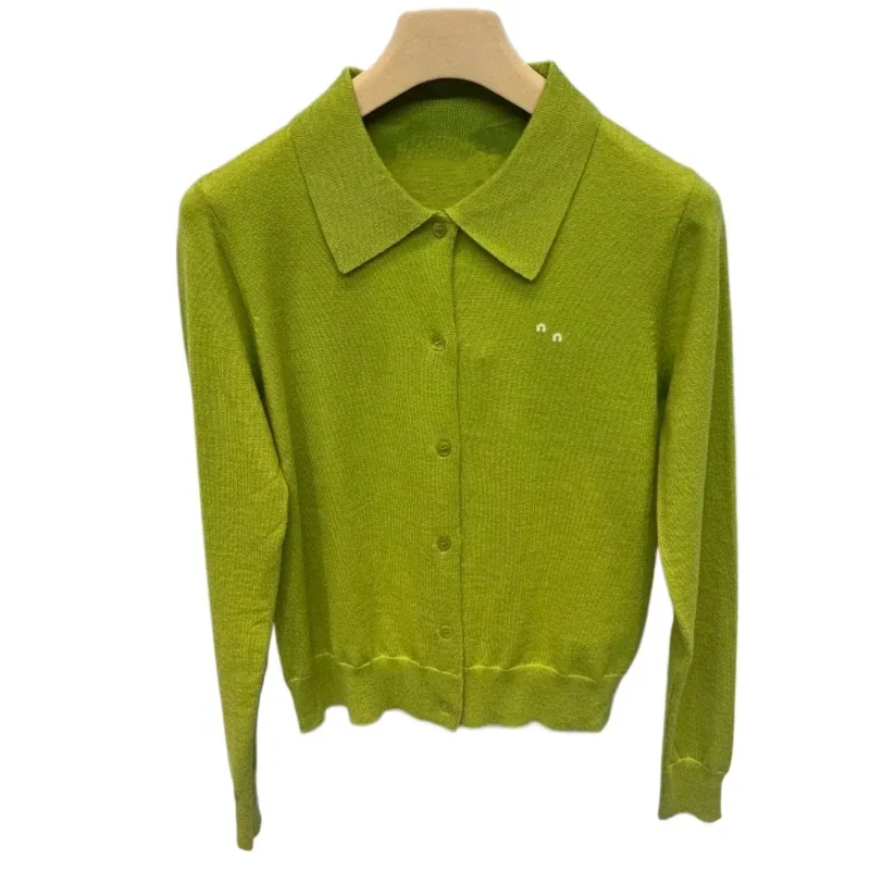 For Women Cardigan Green Colour U481183 Early Spring  Neck Short Sleeve Long Sleeve Slim-fit Knitted Versatile Sweater Top 24ss