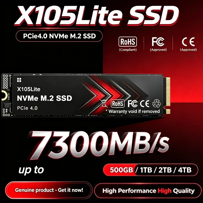 X105Lite 500GB-4TB Interne SSD M.2 NVMe PCIe 4.0, 7300MB/s Hochgeschwindigkeits-Leseleistung, Solid-State-Laufwerk für Gaming-Laptops & PCs.