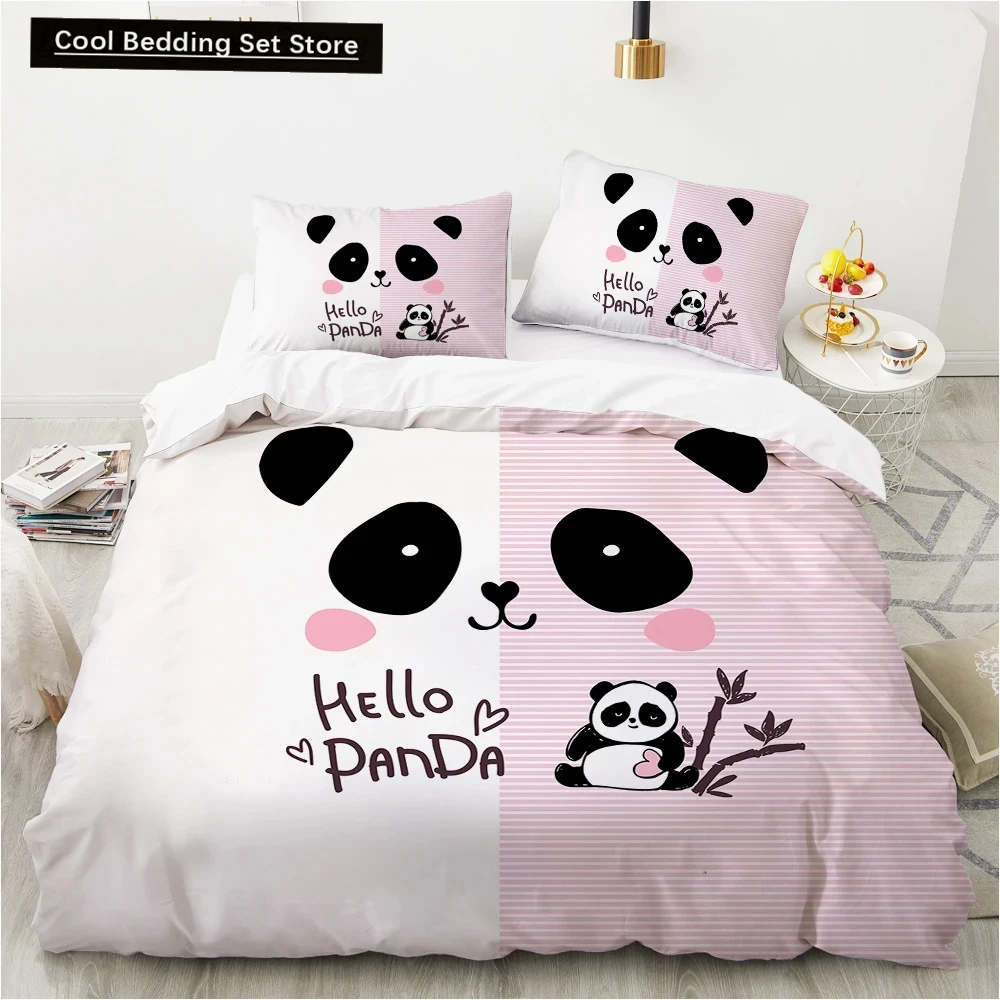 Cartoon Lovely Panda Bedding Set White Bed Linen 3D Print Gift for Kids Girls 2/3pcs Twin Single Queen King Size Duvet Cover Set