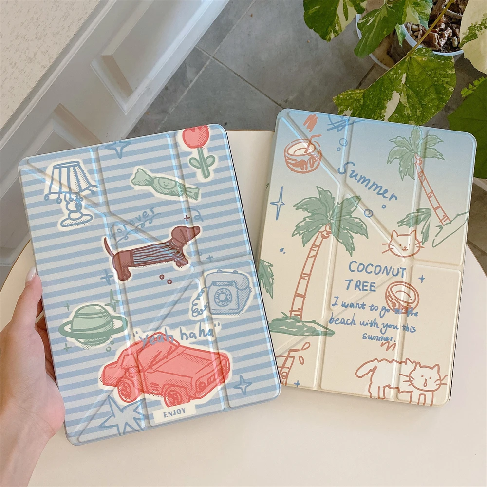 

For iPad Pro 11 2024 Cover 2025 Air 11 10th Gen 10.9in 11th A16 7/8/9th 10.2 Pro10.5 9.7 Mini6/7 with Pencil Holder Case Puppy