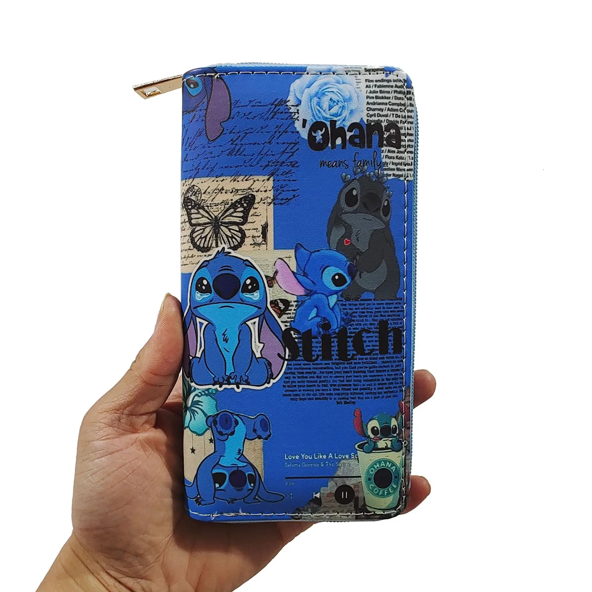 Disney cartoon cute Stitch wallet lady  zipper tassel key coin purse student wallet  card holder Coin Purses