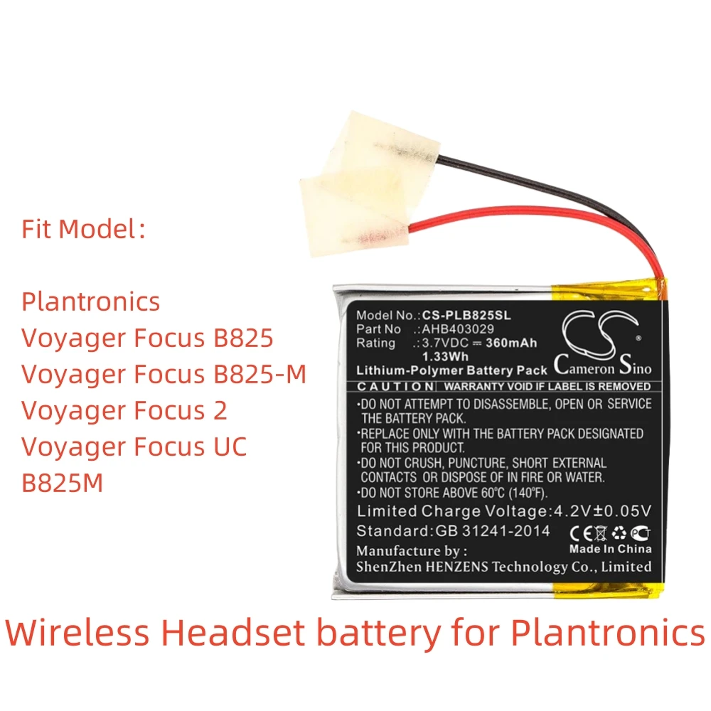 

Li-Polymer Wireless Headset battery for Plantronics,3.7v,360mAh,Voyager Focus B825-M Voyager Focus UC B825M