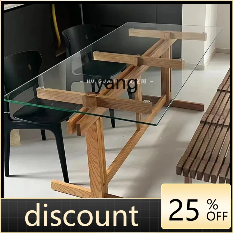 

LM transparent glass desk creative rectangular restaurant table light luxury workbench