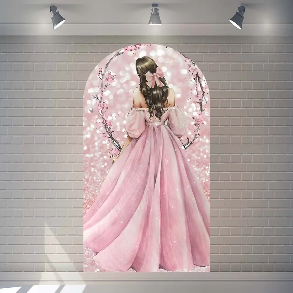 Mehofond 걸스 퀸시네라 반짝이 원피스 공주 생일 파티, 결혼식 꽃 아치 배경, 벽 뒷면 그림자 장식 배경