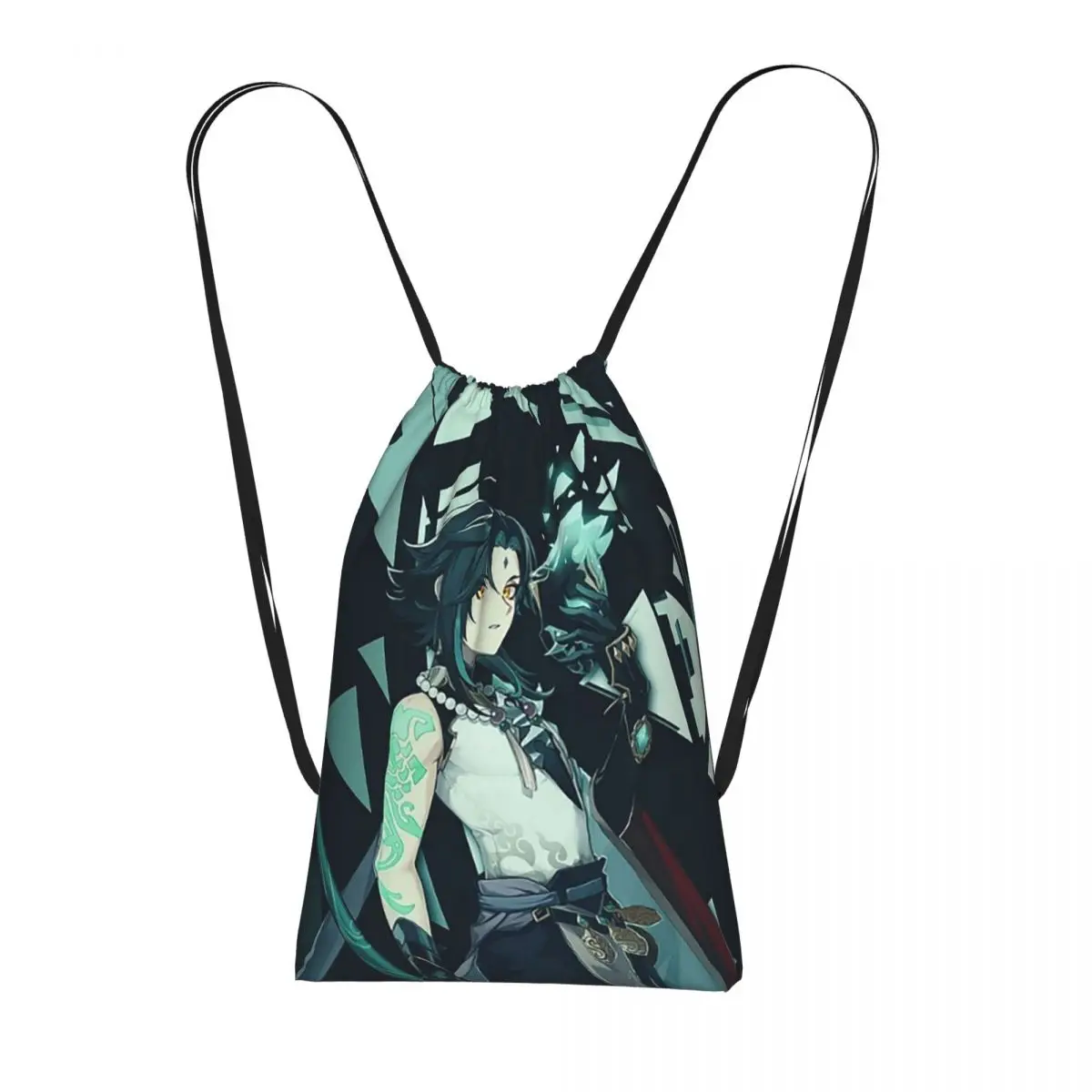 Genshin Impact Xiao Drawstring Backpack hiking cycling Bag Lightweight Foldable Storage Drawstring Bag for Men Women