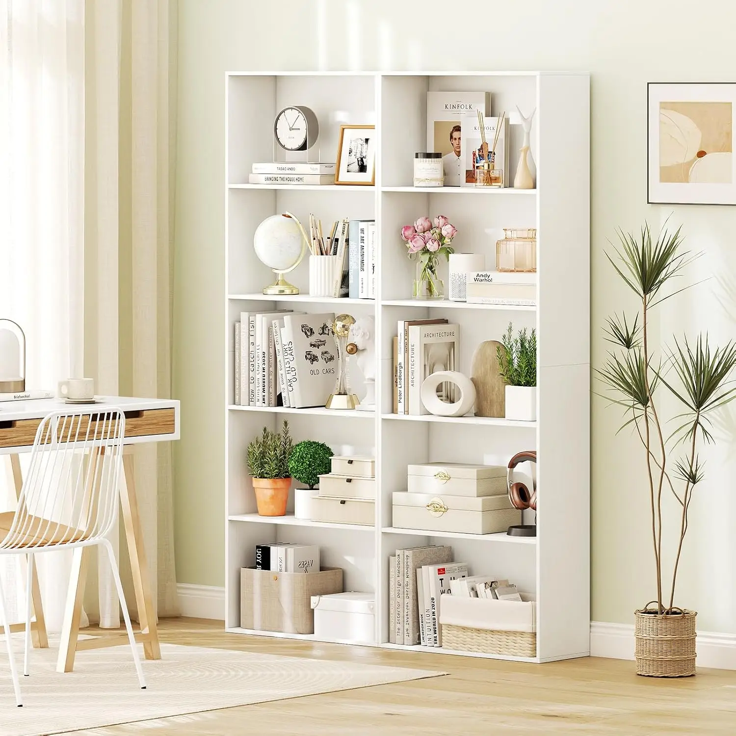 5-Tier Bookshelves Set of 2, Freestanding Bookcase with 5 Open Shelf, Modern Display Shelf, Storage Organizer for Living Room Be