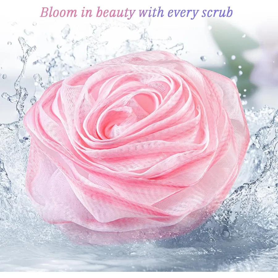 Elegante set di 4 spugne da doccia in luffa da bagno a forma di rosa per il lavaggio quotidiano del corpo e l'esfoliazione della pelle nel bagno SpaLike