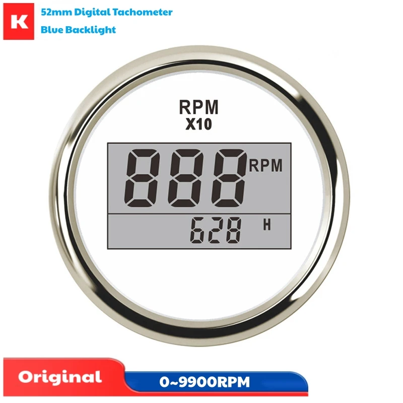 0-9900RPM Show 52mm Tachometers Devices Rev Counters Black Revolution Meters with Red Backlight & Hourmeters for Car Truck Boat