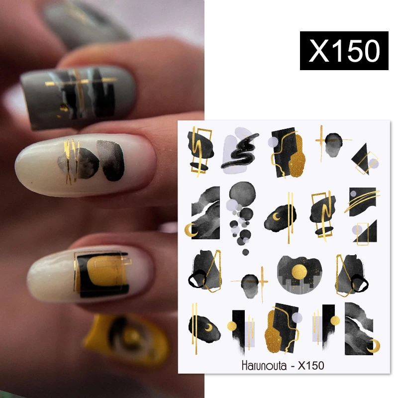 Harunouta Autumn Winter Color Block Water Decals Sticker Marble Leopard Geometric Lines Slider For Manicuring Nail Art Watermark