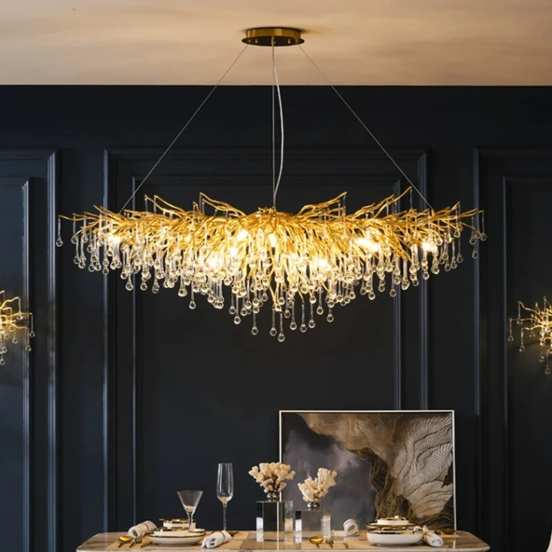 Creative Raindrops Crystal Ceiling Chandelier Modern Luxury Living Room LED Ceiling Light Lustre Home Dining Room Pendant Lamp