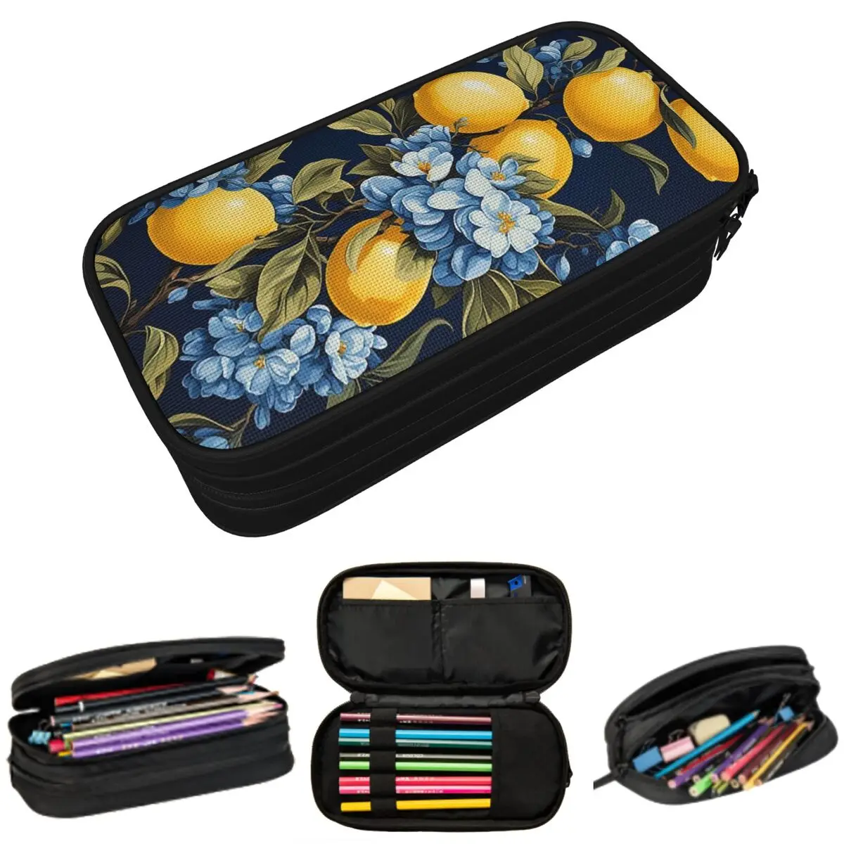Vibrant Lemon Art Print Pencil Case for Studen School Pen Box Pencil Bag Stationery Supplies Pen Holder Bag