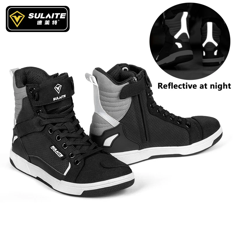 

Sulaite Men's Motorcycle Riding Shoes Breathable Outdoor Riding Motorcycle Protective Boots Motorboats Riding Leisure Sneakers